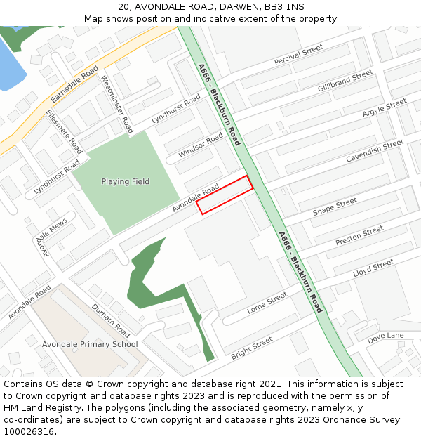 20, AVONDALE ROAD, DARWEN, BB3 1NS: Location map and indicative extent of plot