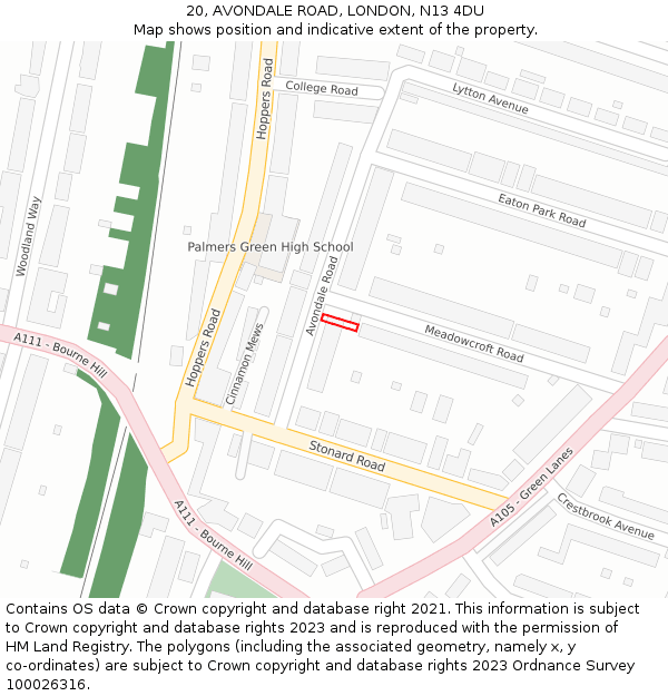 20, AVONDALE ROAD, LONDON, N13 4DU: Location map and indicative extent of plot