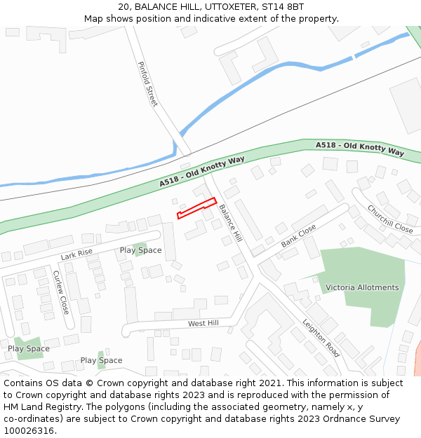 20, BALANCE HILL, UTTOXETER, ST14 8BT: Location map and indicative extent of plot