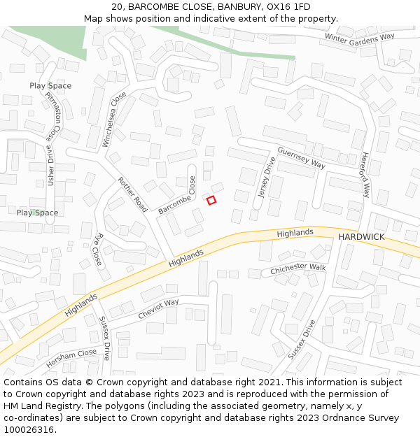 20, BARCOMBE CLOSE, BANBURY, OX16 1FD: Location map and indicative extent of plot