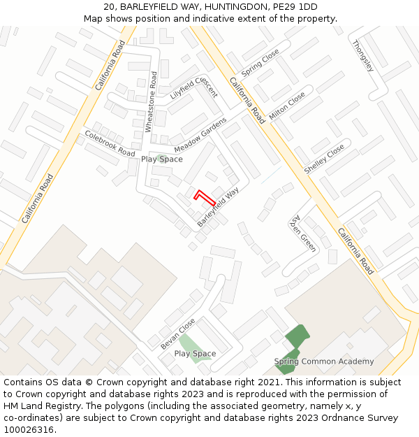 20, BARLEYFIELD WAY, HUNTINGDON, PE29 1DD: Location map and indicative extent of plot