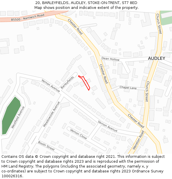 20, BARLEYFIELDS, AUDLEY, STOKE-ON-TRENT, ST7 8ED: Location map and indicative extent of plot