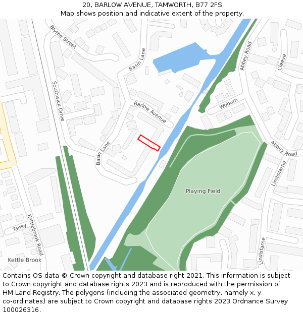 20, BARLOW AVENUE, TAMWORTH, B77 2FS: Location map and indicative extent of plot