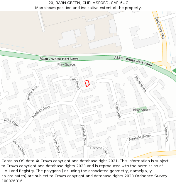 20, BARN GREEN, CHELMSFORD, CM1 6UG: Location map and indicative extent of plot