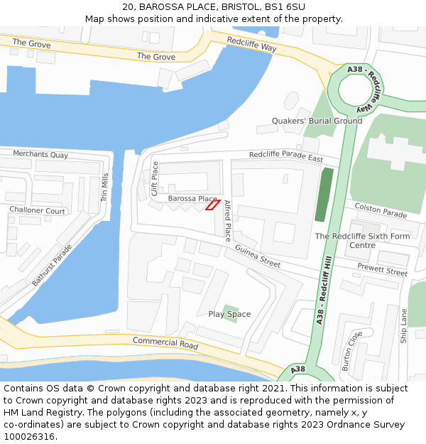 20, BAROSSA PLACE, BRISTOL, BS1 6SU: Location map and indicative extent of plot