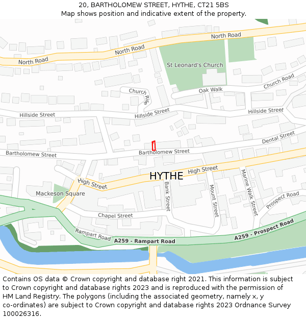 20, BARTHOLOMEW STREET, HYTHE, CT21 5BS: Location map and indicative extent of plot