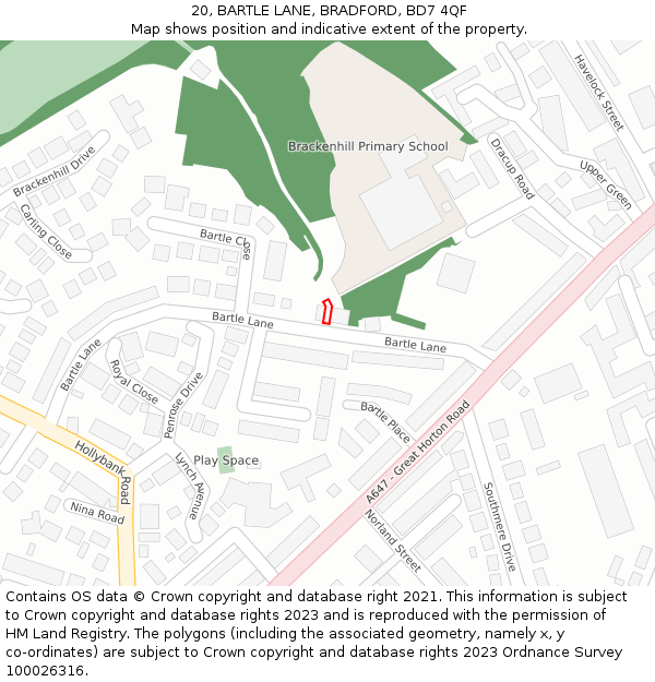 20, BARTLE LANE, BRADFORD, BD7 4QF: Location map and indicative extent of plot