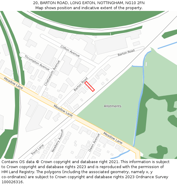 20, BARTON ROAD, LONG EATON, NOTTINGHAM, NG10 2FN: Location map and indicative extent of plot