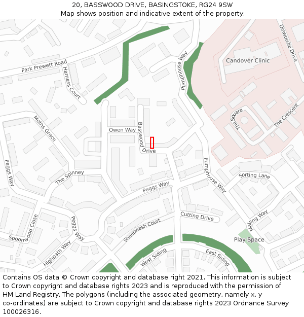 20, BASSWOOD DRIVE, BASINGSTOKE, RG24 9SW: Location map and indicative extent of plot