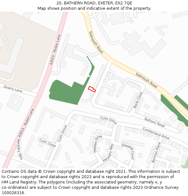 20, BATHERN ROAD, EXETER, EX2 7QE: Location map and indicative extent of plot