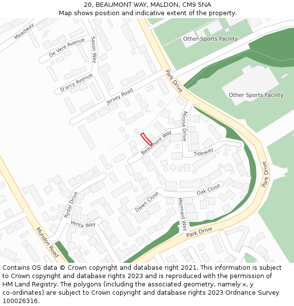 20, BEAUMONT WAY, MALDON, CM9 5NA: Location map and indicative extent of plot