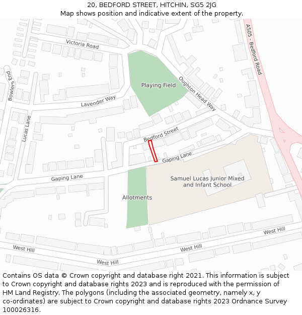 20, BEDFORD STREET, HITCHIN, SG5 2JG: Location map and indicative extent of plot
