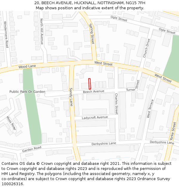 20, BEECH AVENUE, HUCKNALL, NOTTINGHAM, NG15 7FH: Location map and indicative extent of plot