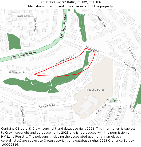 20, BEECHWOOD PARC, TRURO, TR1 1FA: Location map and indicative extent of plot