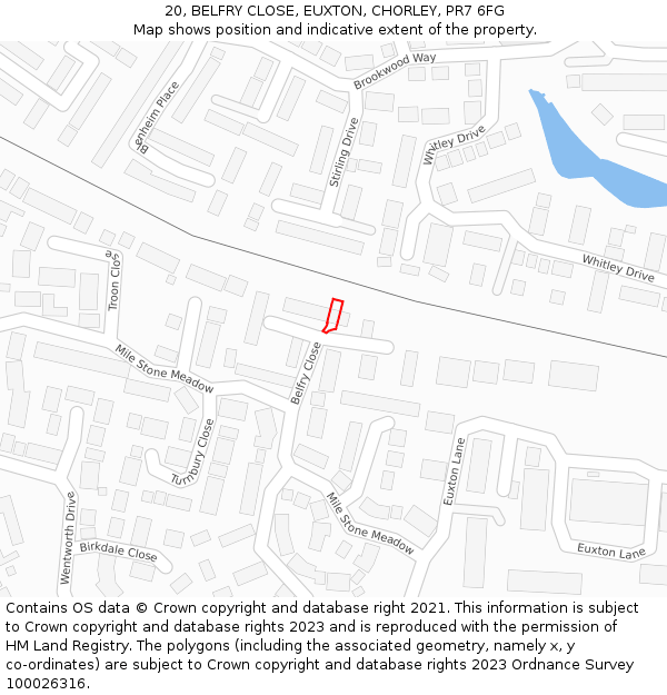 20, BELFRY CLOSE, EUXTON, CHORLEY, PR7 6FG: Location map and indicative extent of plot