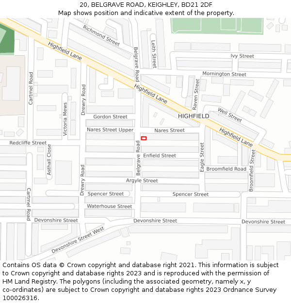 20, BELGRAVE ROAD, KEIGHLEY, BD21 2DF: Location map and indicative extent of plot