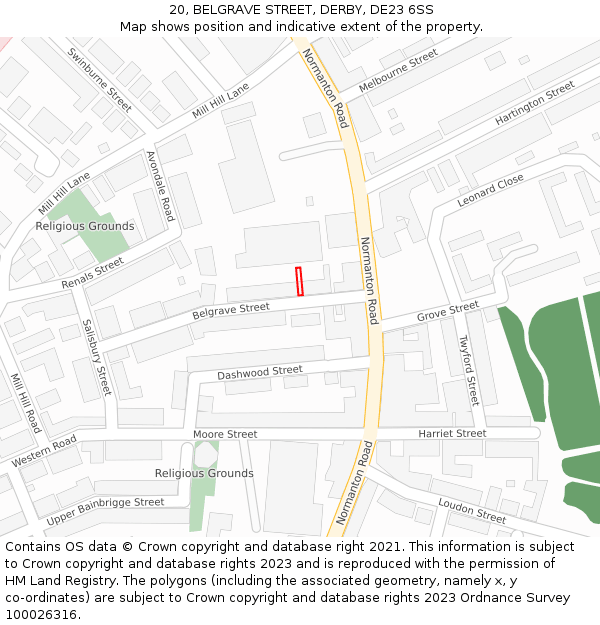 20, BELGRAVE STREET, DERBY, DE23 6SS: Location map and indicative extent of plot