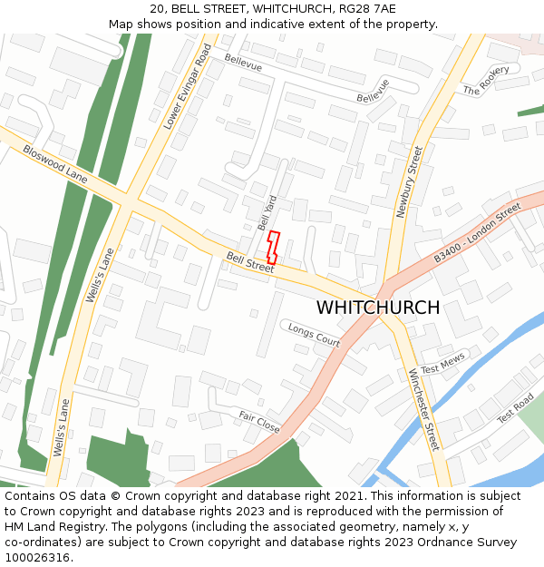 20, BELL STREET, WHITCHURCH, RG28 7AE: Location map and indicative extent of plot