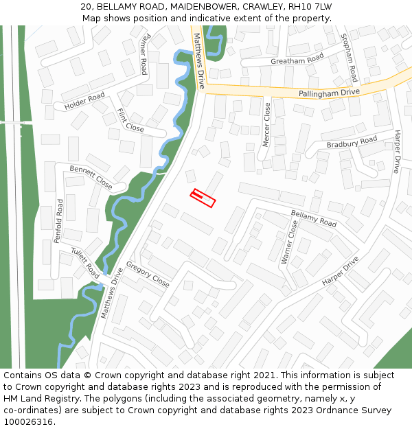 20, BELLAMY ROAD, MAIDENBOWER, CRAWLEY, RH10 7LW: Location map and indicative extent of plot