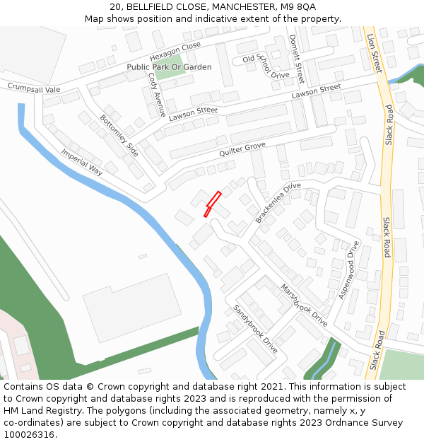 20, BELLFIELD CLOSE, MANCHESTER, M9 8QA: Location map and indicative extent of plot