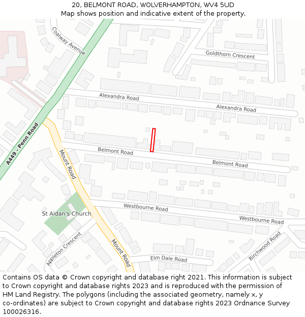 20, BELMONT ROAD, WOLVERHAMPTON, WV4 5UD: Location map and indicative extent of plot