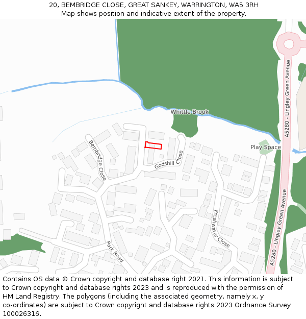 20, BEMBRIDGE CLOSE, GREAT SANKEY, WARRINGTON, WA5 3RH: Location map and indicative extent of plot