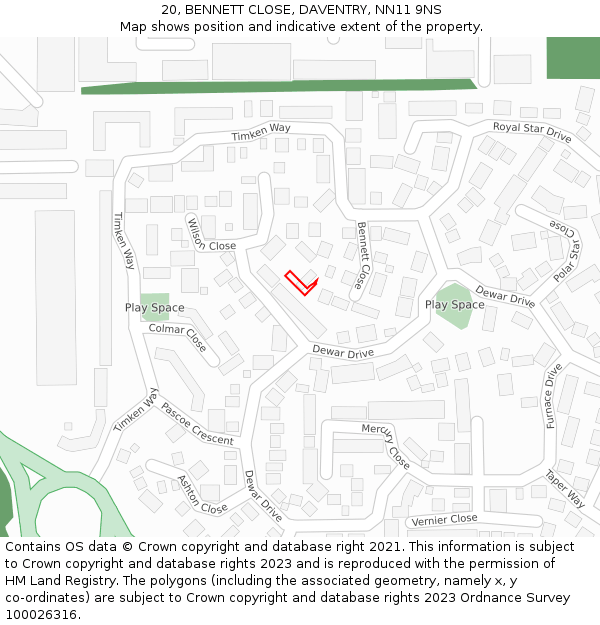 20, BENNETT CLOSE, DAVENTRY, NN11 9NS: Location map and indicative extent of plot