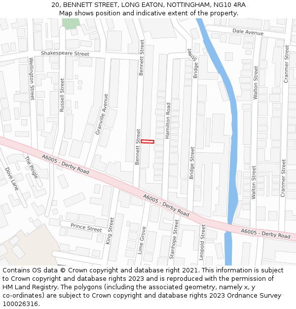 20, BENNETT STREET, LONG EATON, NOTTINGHAM, NG10 4RA: Location map and indicative extent of plot