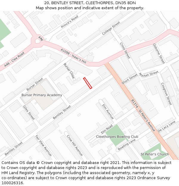 20, BENTLEY STREET, CLEETHORPES, DN35 8DN: Location map and indicative extent of plot
