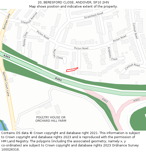 20, BERESFORD CLOSE, ANDOVER, SP10 2HN: Location map and indicative extent of plot