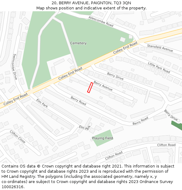 20, BERRY AVENUE, PAIGNTON, TQ3 3QN: Location map and indicative extent of plot