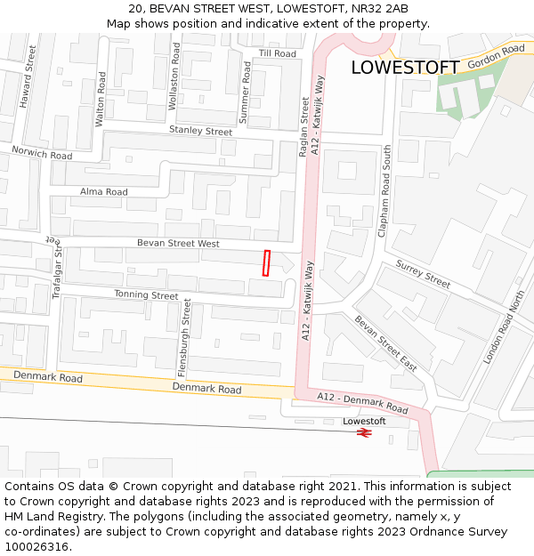 20, BEVAN STREET WEST, LOWESTOFT, NR32 2AB: Location map and indicative extent of plot