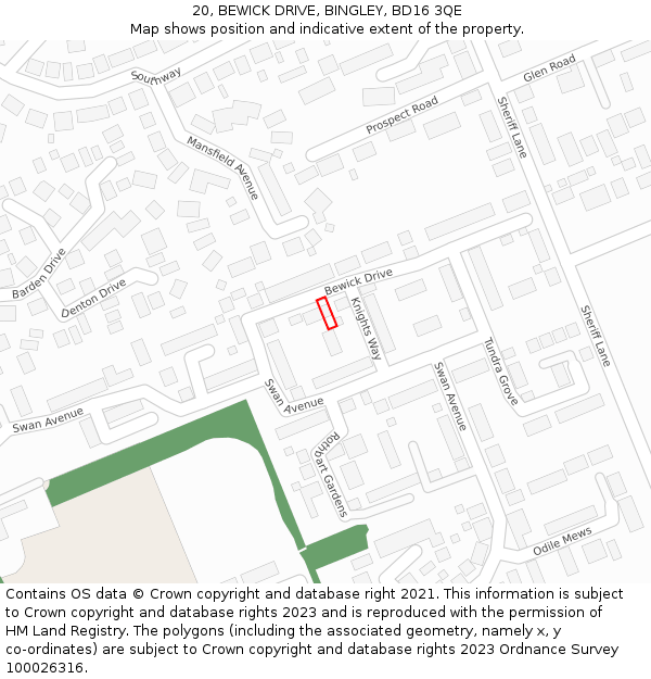 20, BEWICK DRIVE, BINGLEY, BD16 3QE: Location map and indicative extent of plot