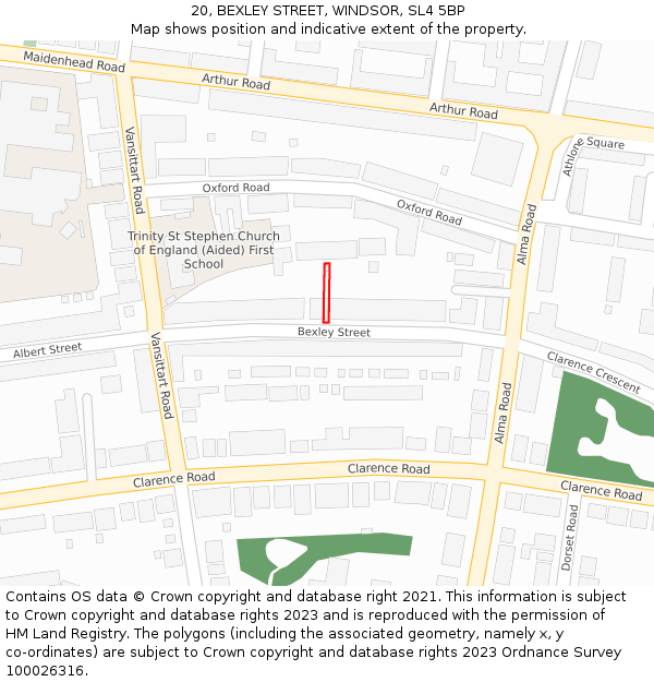 20, BEXLEY STREET, WINDSOR, SL4 5BP: Location map and indicative extent of plot