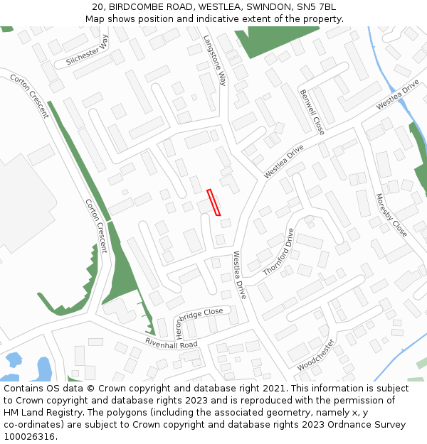 20, BIRDCOMBE ROAD, WESTLEA, SWINDON, SN5 7BL: Location map and indicative extent of plot