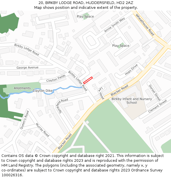 20, BIRKBY LODGE ROAD, HUDDERSFIELD, HD2 2AZ: Location map and indicative extent of plot