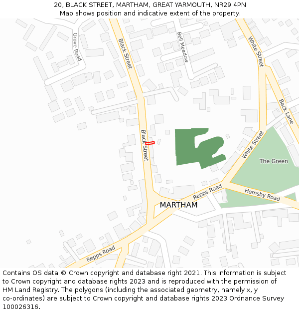 20, BLACK STREET, MARTHAM, GREAT YARMOUTH, NR29 4PN: Location map and indicative extent of plot