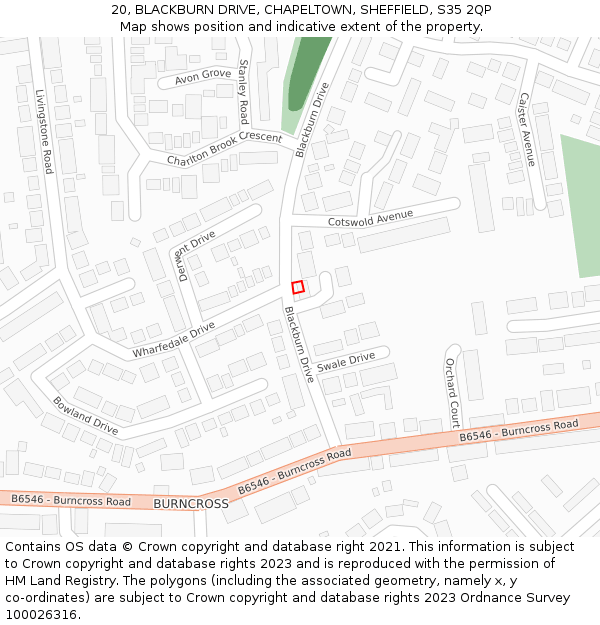 20, BLACKBURN DRIVE, CHAPELTOWN, SHEFFIELD, S35 2QP: Location map and indicative extent of plot