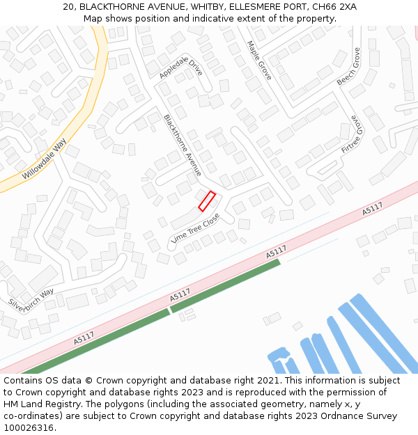 20, BLACKTHORNE AVENUE, WHITBY, ELLESMERE PORT, CH66 2XA: Location map and indicative extent of plot
