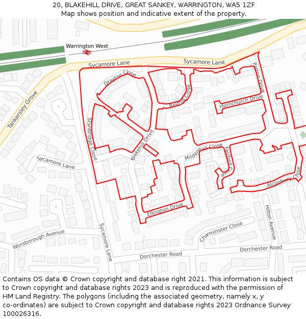 20, BLAKEHILL DRIVE, GREAT SANKEY, WARRINGTON, WA5 1ZF: Location map and indicative extent of plot