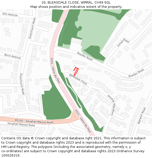 20, BLEASDALE CLOSE, WIRRAL, CH49 6QL: Location map and indicative extent of plot