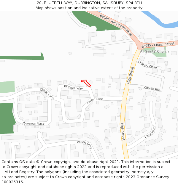 20, BLUEBELL WAY, DURRINGTON, SALISBURY, SP4 8FH: Location map and indicative extent of plot