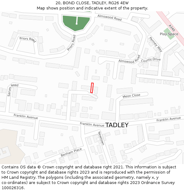 20, BOND CLOSE, TADLEY, RG26 4EW: Location map and indicative extent of plot