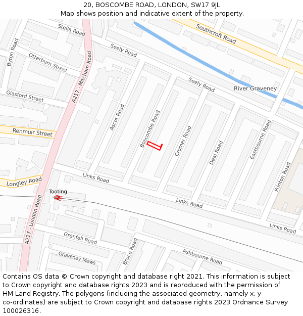 20, BOSCOMBE ROAD, LONDON, SW17 9JL: Location map and indicative extent of plot