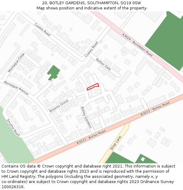 20, BOTLEY GARDENS, SOUTHAMPTON, SO19 0SW: Location map and indicative extent of plot