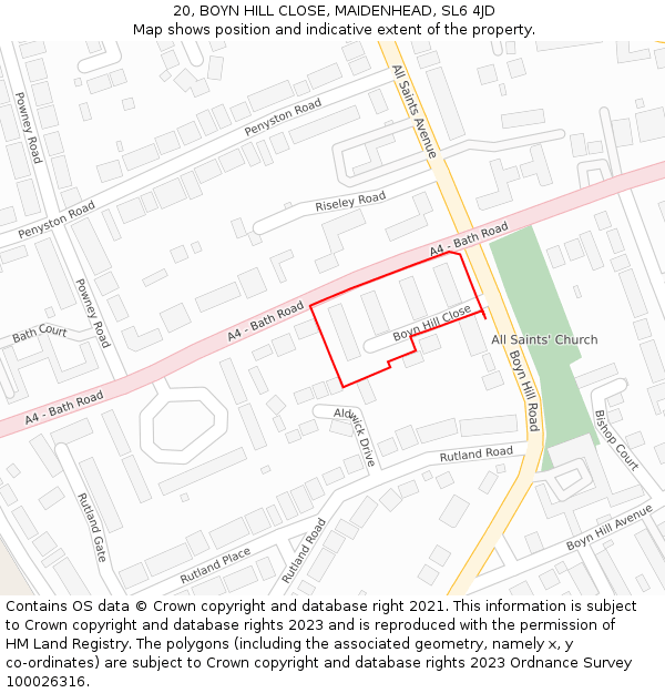 20, BOYN HILL CLOSE, MAIDENHEAD, SL6 4JD: Location map and indicative extent of plot
