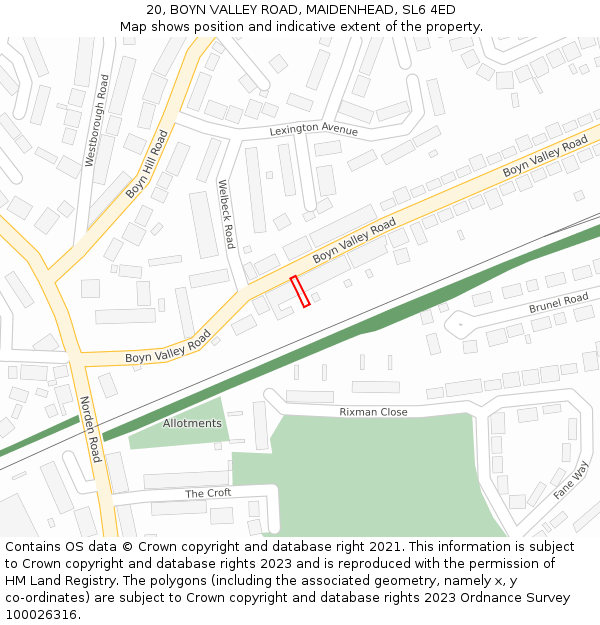 20, BOYN VALLEY ROAD, MAIDENHEAD, SL6 4ED: Location map and indicative extent of plot