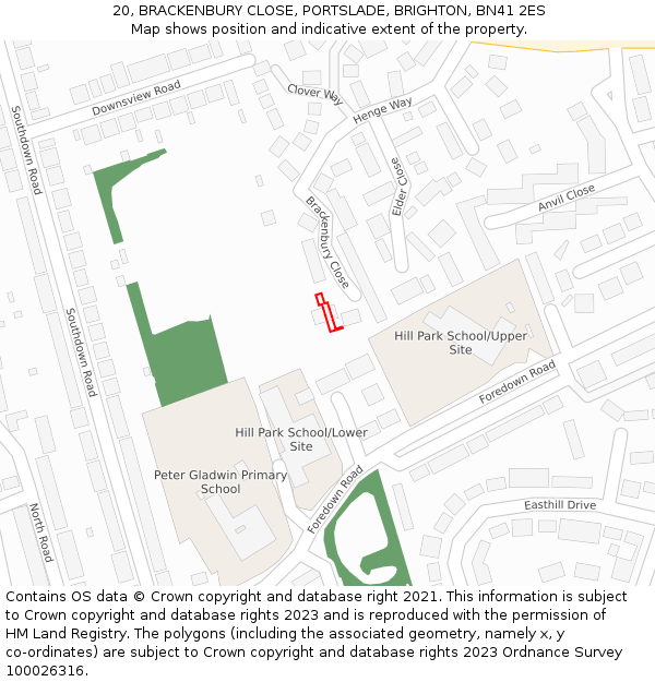 20, BRACKENBURY CLOSE, PORTSLADE, BRIGHTON, BN41 2ES: Location map and indicative extent of plot
