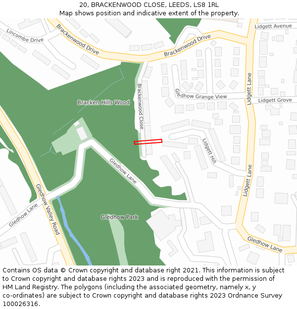 20, BRACKENWOOD CLOSE, LEEDS, LS8 1RL: Location map and indicative extent of plot