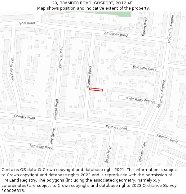 20, BRAMBER ROAD, GOSPORT, PO12 4EL: Location map and indicative extent of plot
